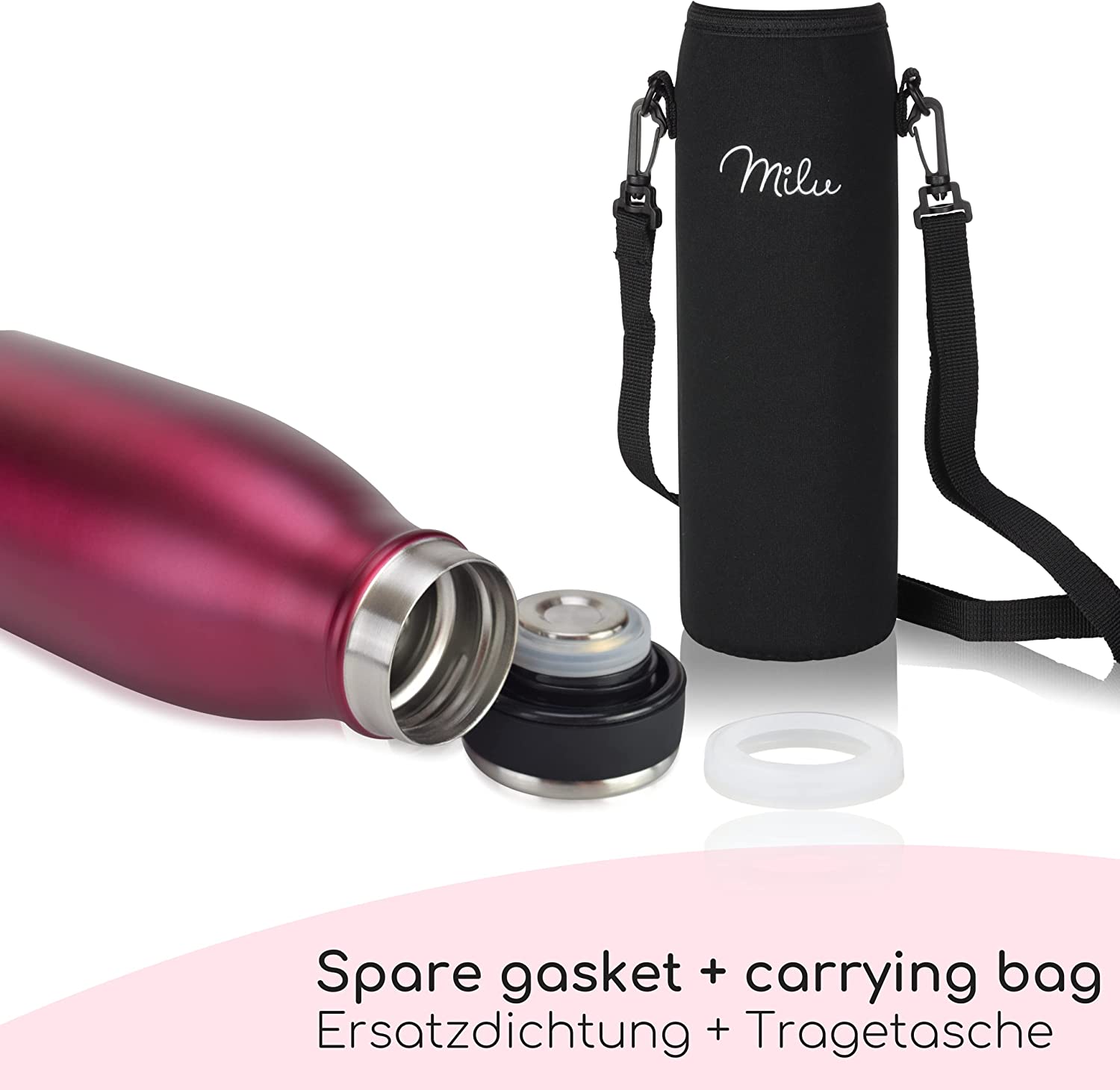 Milu T5 Stainless Steel Μπουκάλι Θερμός από Ανοξείδωτο Ατσάλι για Ζεστά και Κρύα Ροφήματα - 750ml - Berry Pink - 6475