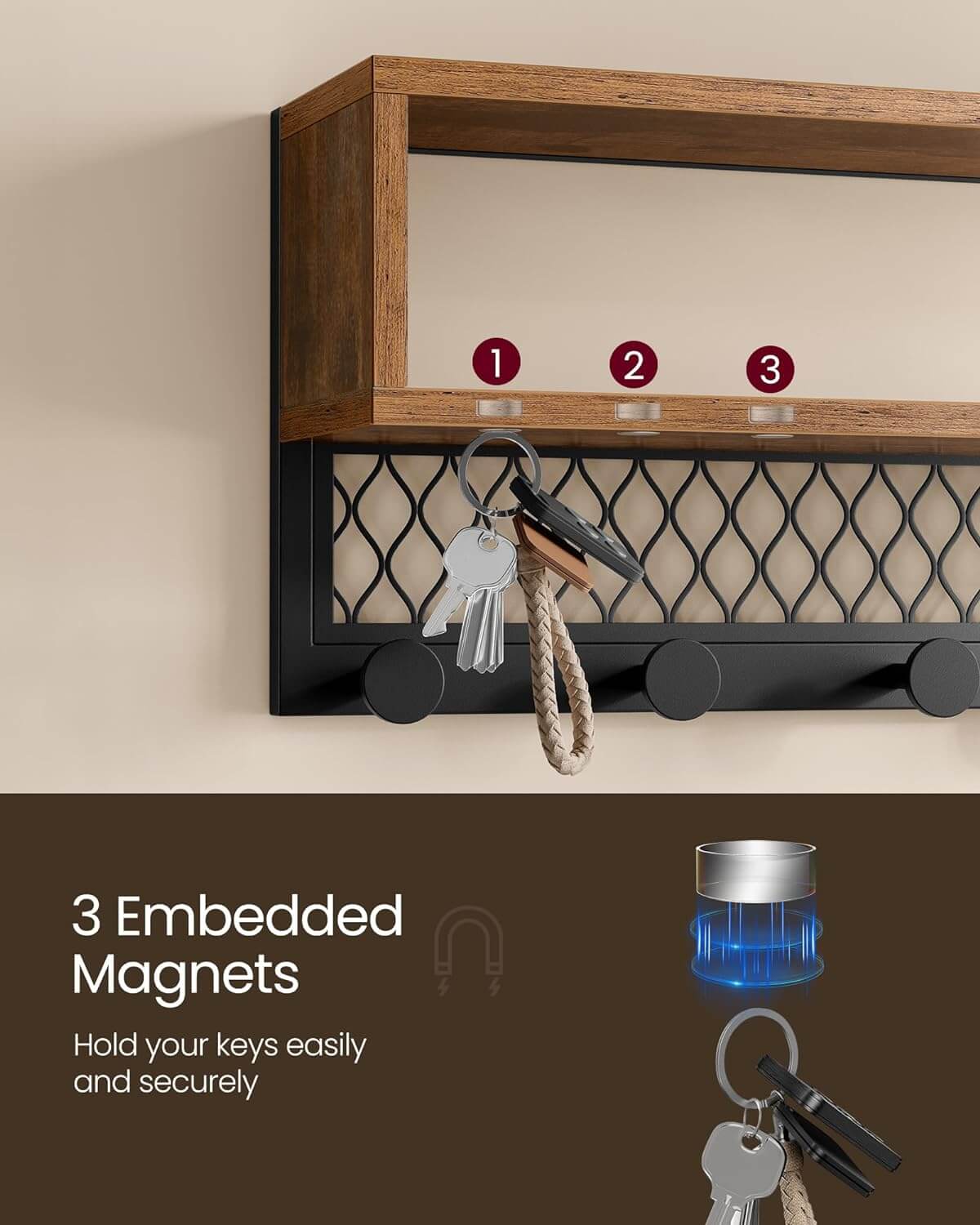 Vasagle Σετ με Επιτοίχια Κρεμάστρα και Παπουτσοθήκη με 2 Ράφια και Κάθισμα - Rustic Brown - LCR073K01