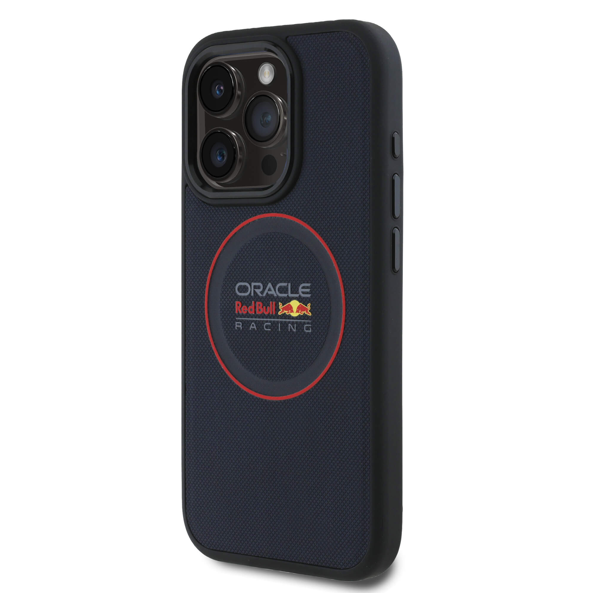 Red Bull iPhone 15 Pro Max - Leather Red Ring - MagSafe Σκληρή Θήκη με Επένδυση Συνθετικού Δέρματος και Πλαίσιο Σιλικόνης - Navy - RBHMP15X24PUILVR