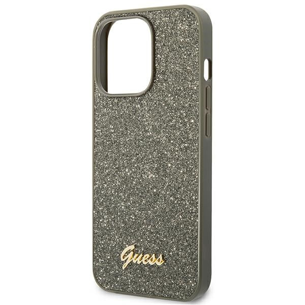 Guess iPhone 14 Pro Max Glitter Script Σκληρή Θήκη με Πλαίσιο Σιλικόνης - Green - GUHCP14XHGGSHN