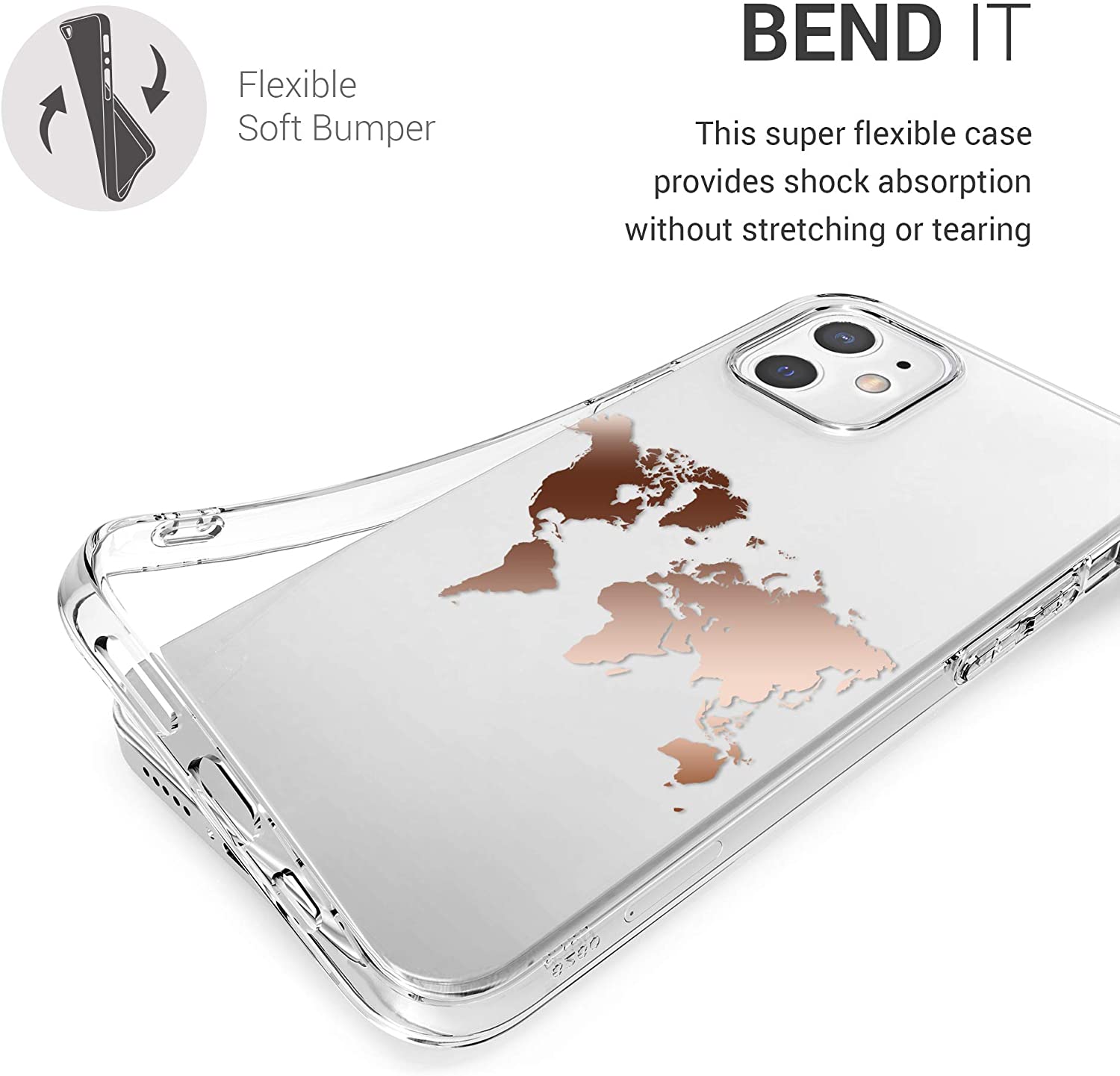 KW iPhone 12 / iPhone 12 Pro Θήκη Σιλικόνης TPU Design Travel Outline - Διάφανη / Rose Gold - 53035.10