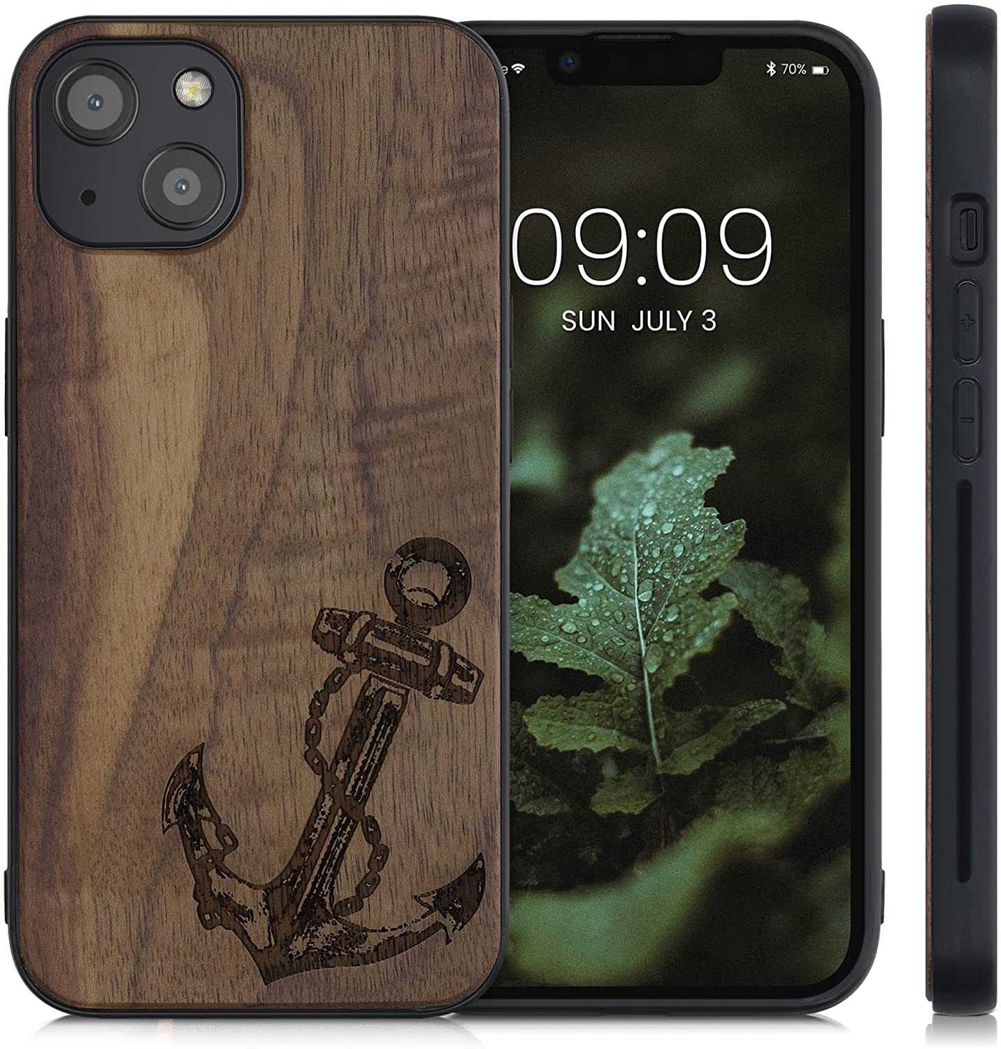 KW iPhone 13 Θήκη από Φυσικό Ξύλο Design Anchor Vintage - Dark Brown - 55953.04