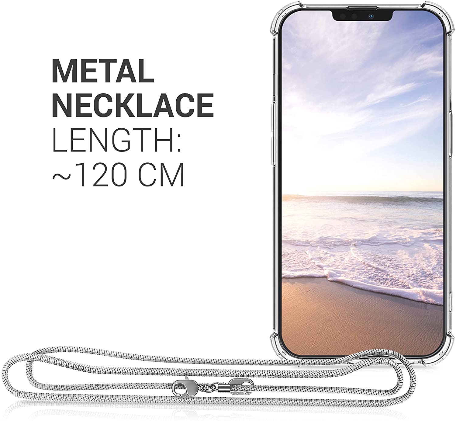 KW iPhone 13 Pro Θήκη Σιλικόνης TPU με Μεταλλικό Λουράκι - Διάφανη / Silver - 55966.35