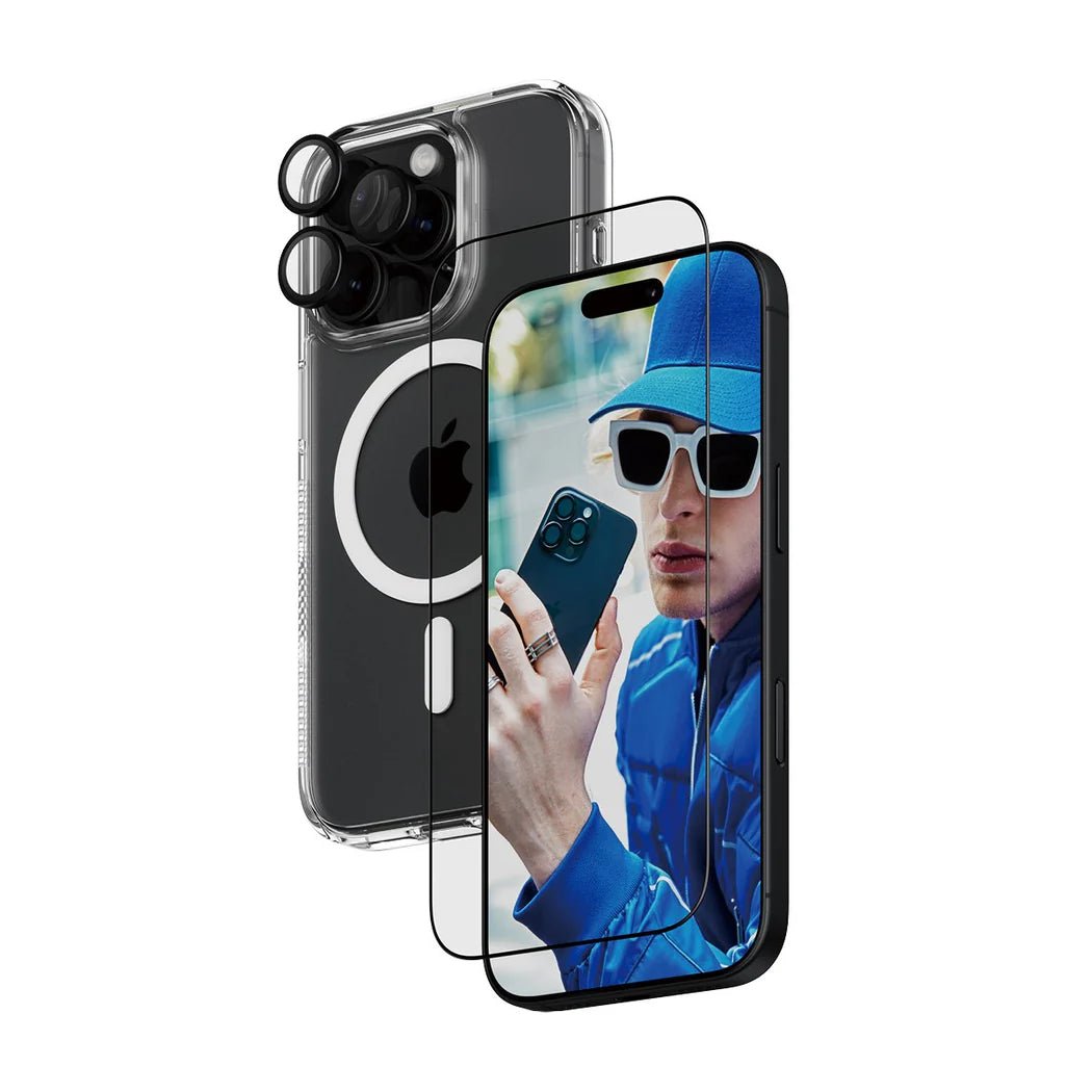 PanzerGlass iPhone 16 Pro - Σετ με 1 Αντιχαρακτικό Γυαλί Οθόνης Ultra - Wide Fit, 1 Αντιχαρακτικό Γυαλί για την Κάμερα και 1 Σκληρή Θήκη με MagSafe - Διάφανο