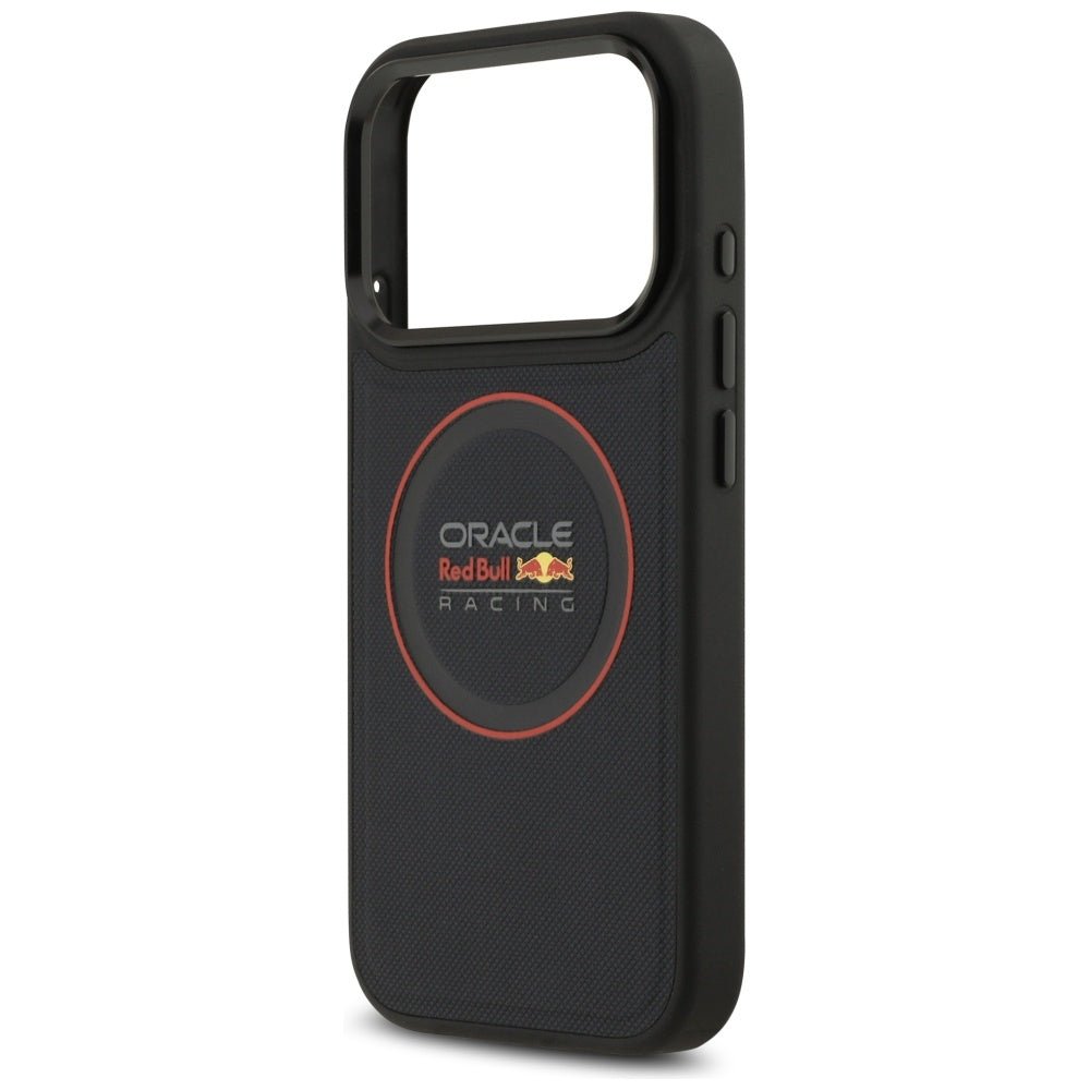 Red Bull iPhone 17 Pro - Meshed Red Ring and Metal Buttons MagSafe - Σκληρή Θήκη με Επένδυση Οικολογικού Δέρματος - Navy - RBHMP17L24PUILVR