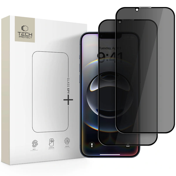 Tech-Protect iPhone 13 / iPhone 13 Pro / iPhone 14 / iPhone 16e Glass Spy+ 2.5D 9H Full Screen Tempered Glass Αντιχαρακτικό Γυαλί Οθόνης - Privacy - 2 Τεμάχια - Black