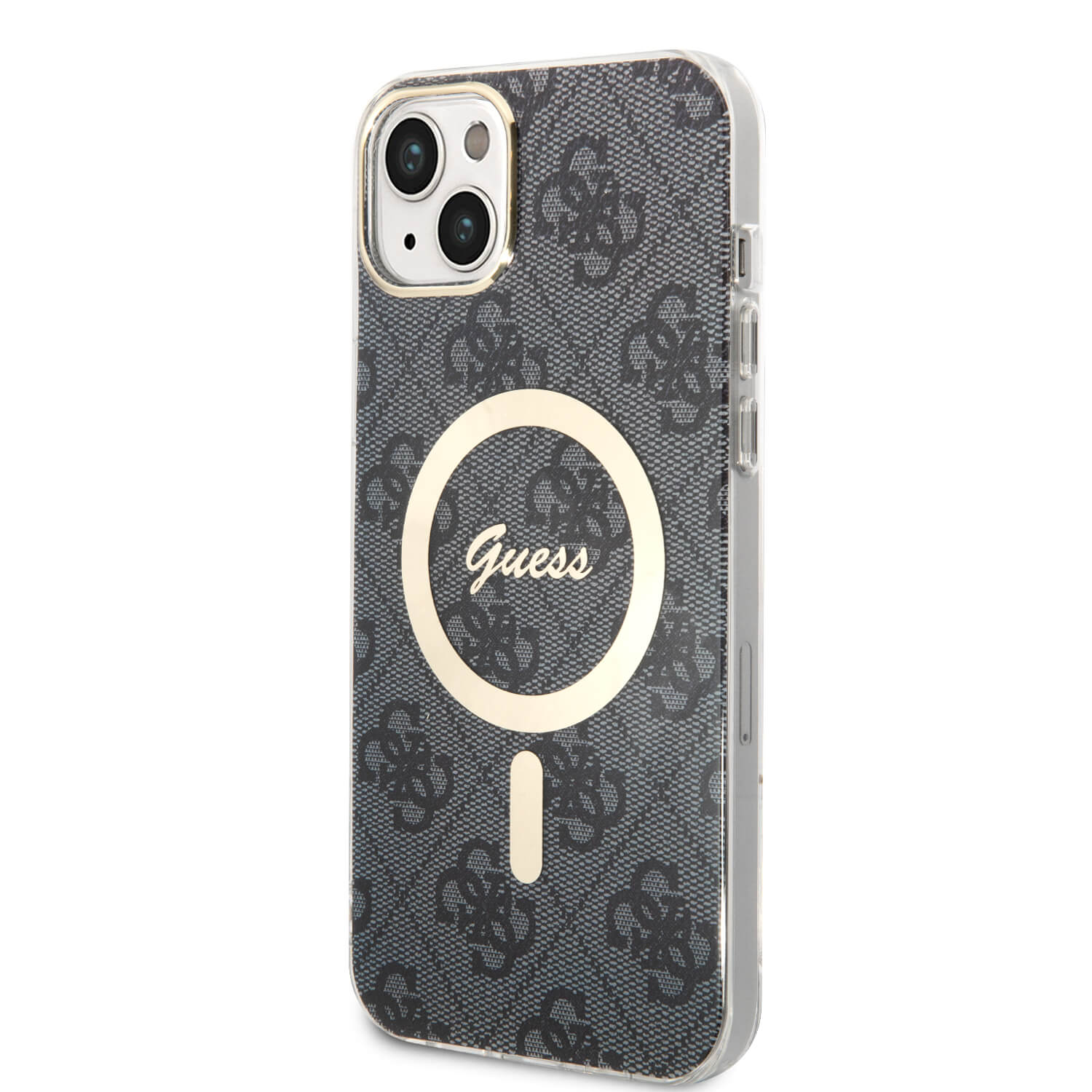 Guess iPhone 15 Plus / 14 Plus - Bundle Pack - Σετ Σκληρή Θήκη με Πλαίσιο Σιλικόνης και Ασύρματος Φορτιστής MagSafe - Design 4G Print MagSafe - Black - GUBPP14MH4EACSK