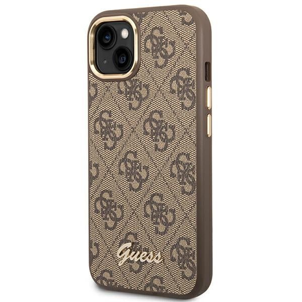 Guess iPhone 14 Plus 4G Vintage Gold Logo Σκληρή Θήκη με Πλαίσιο Σιλικόνης - Brown - GUHCP14MHG4SHW