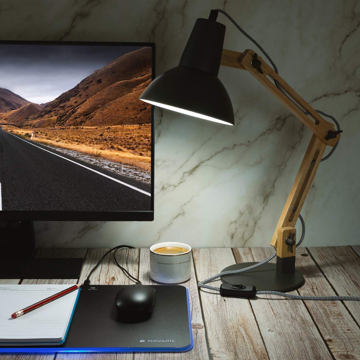 Navaris Wooden Desk Lamp Επιτραπέζιο Φωτιστικό από Ξύλο - Brown / Black - 49125.01