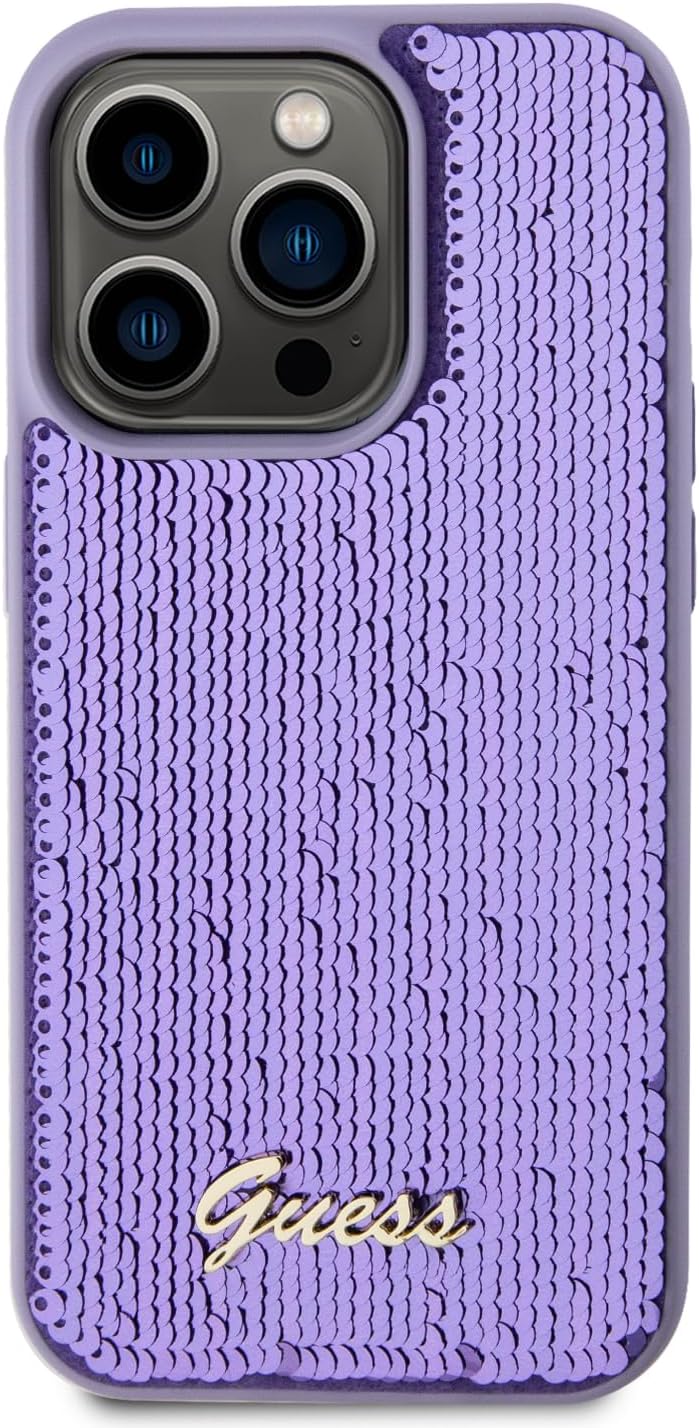 Guess iPhone 15 Pro Max - Sequin Script Metal Σκληρή Θήκη με Επένδυση από Παγέτες - Purple - GUHCP15XPSFDGSU