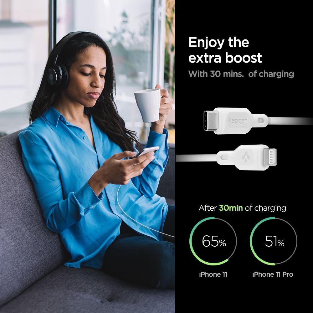Spigen DuraSync MFi Lightning - Καλώδιο Γρήγορης Φόρτισης Type - C to Lightning 100cm - 2 Τεμάχια - White