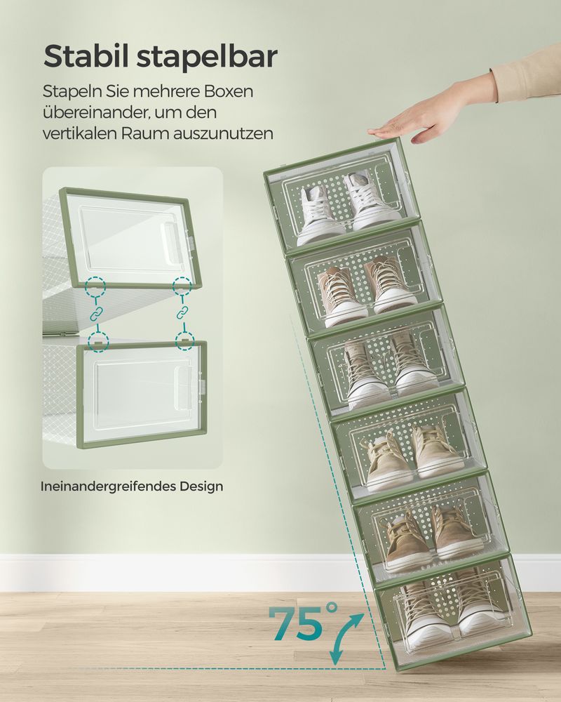 Songmics Σετ με 18 Κουτιά Αποθήκευσης Υποδημάτων - Laurel Green / Διάφανα - LSP18SG30