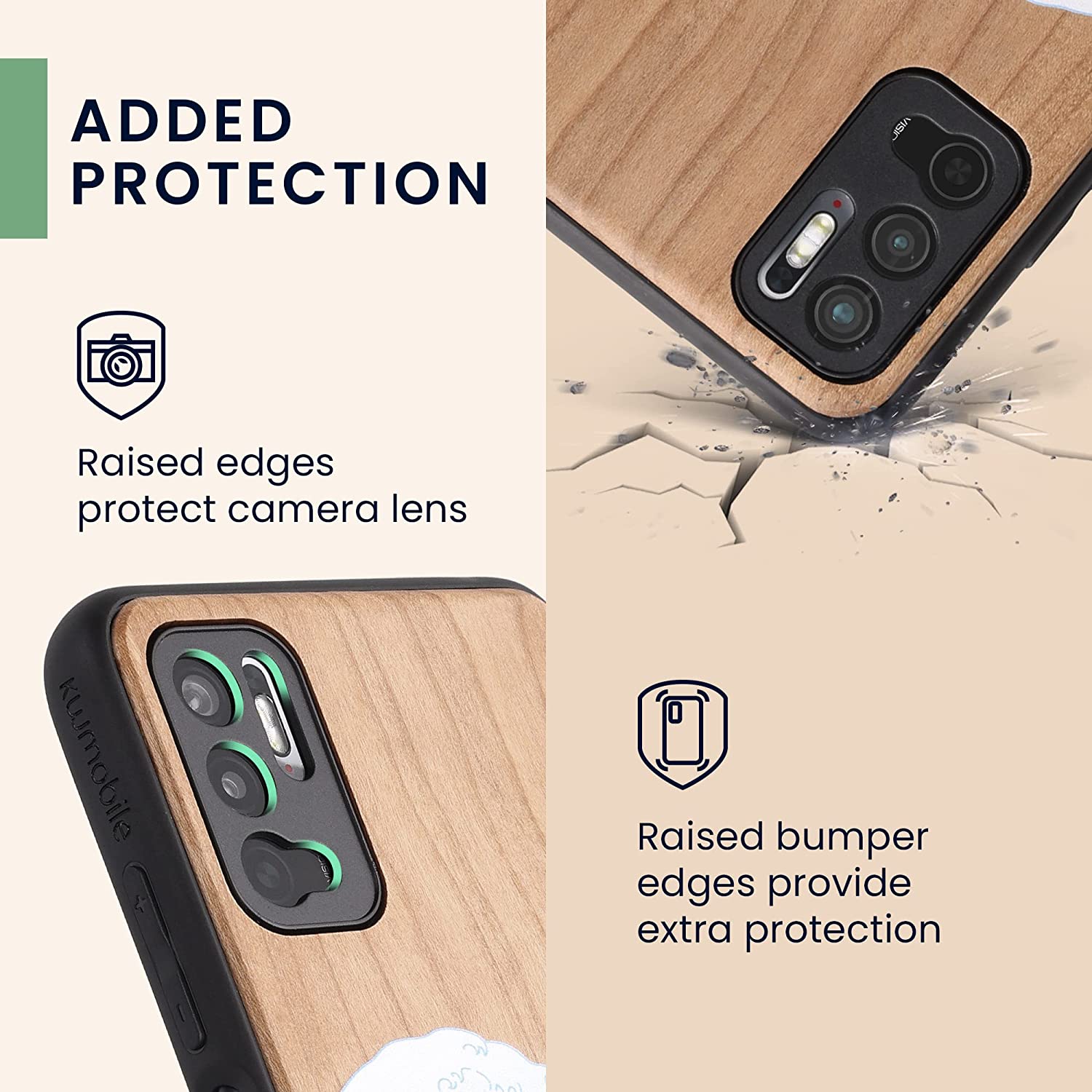 KW Xiaomi Redmi Note 10 5G Θήκη από Φυσικό Ξύλο - Design The Great Wave - Blue / White / Brown- 56792.04