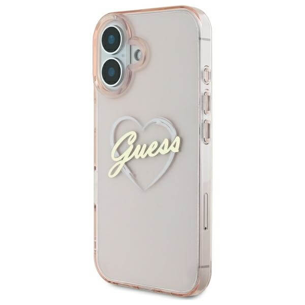 Guess iPhone 16 - IML Heart - Σκληρή Θήκη με Πλαίσιο Σιλικόνης - Pink - GUHCP16SHCHGSPP