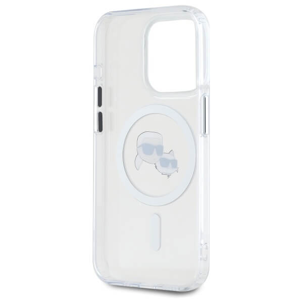 Karl Lagerfeld iPhone 15 Pro Max - IML Metal Karl and Choupette Head - Σκληρή Θήκη με Πλαίσιο Σιλικόνης και MagSafe - White - KLHMP15XHLSKCH