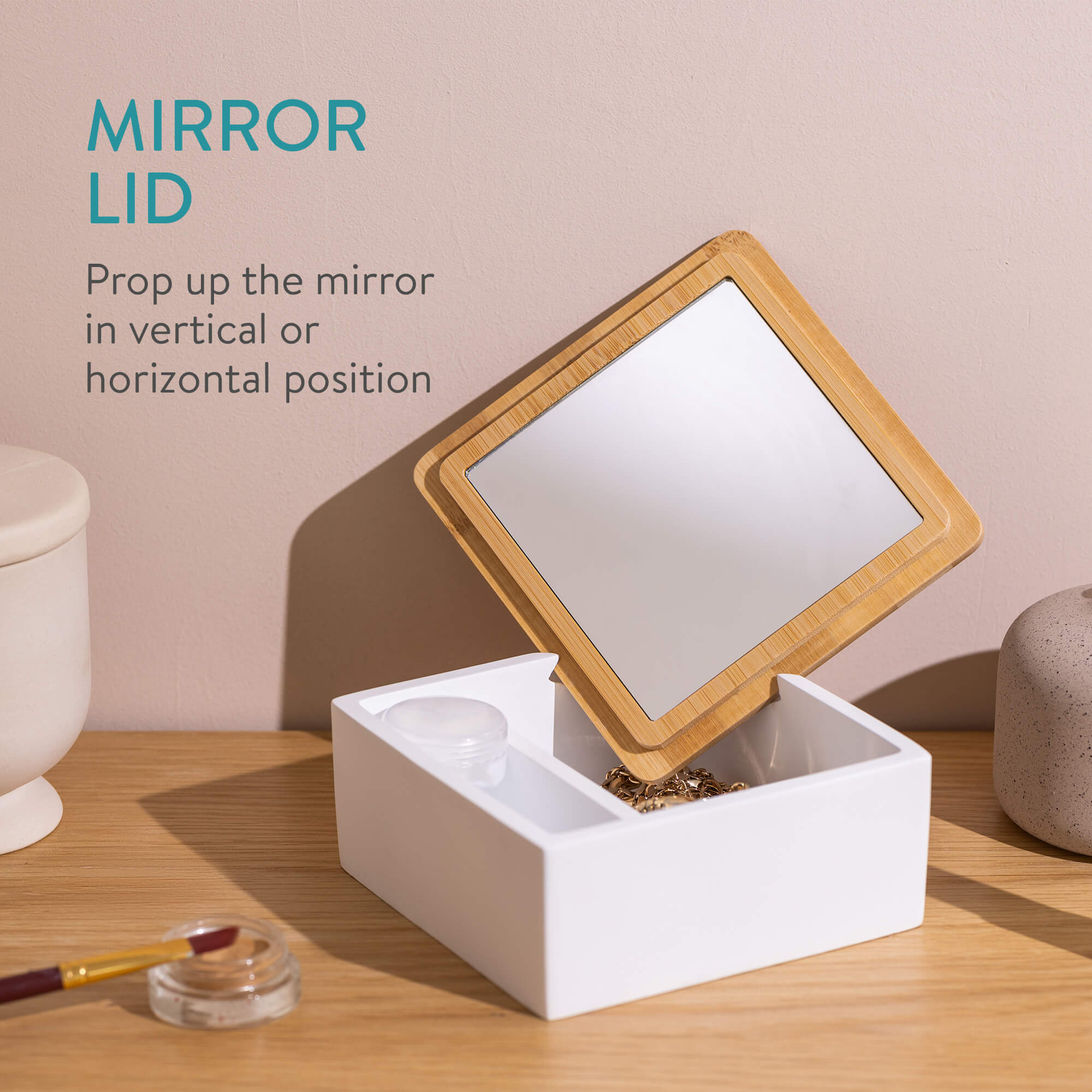 Navaris Κουτί Αποθήκευσης Κοσμημάτων με Καθρέπτη - White / Brown - 57648.02