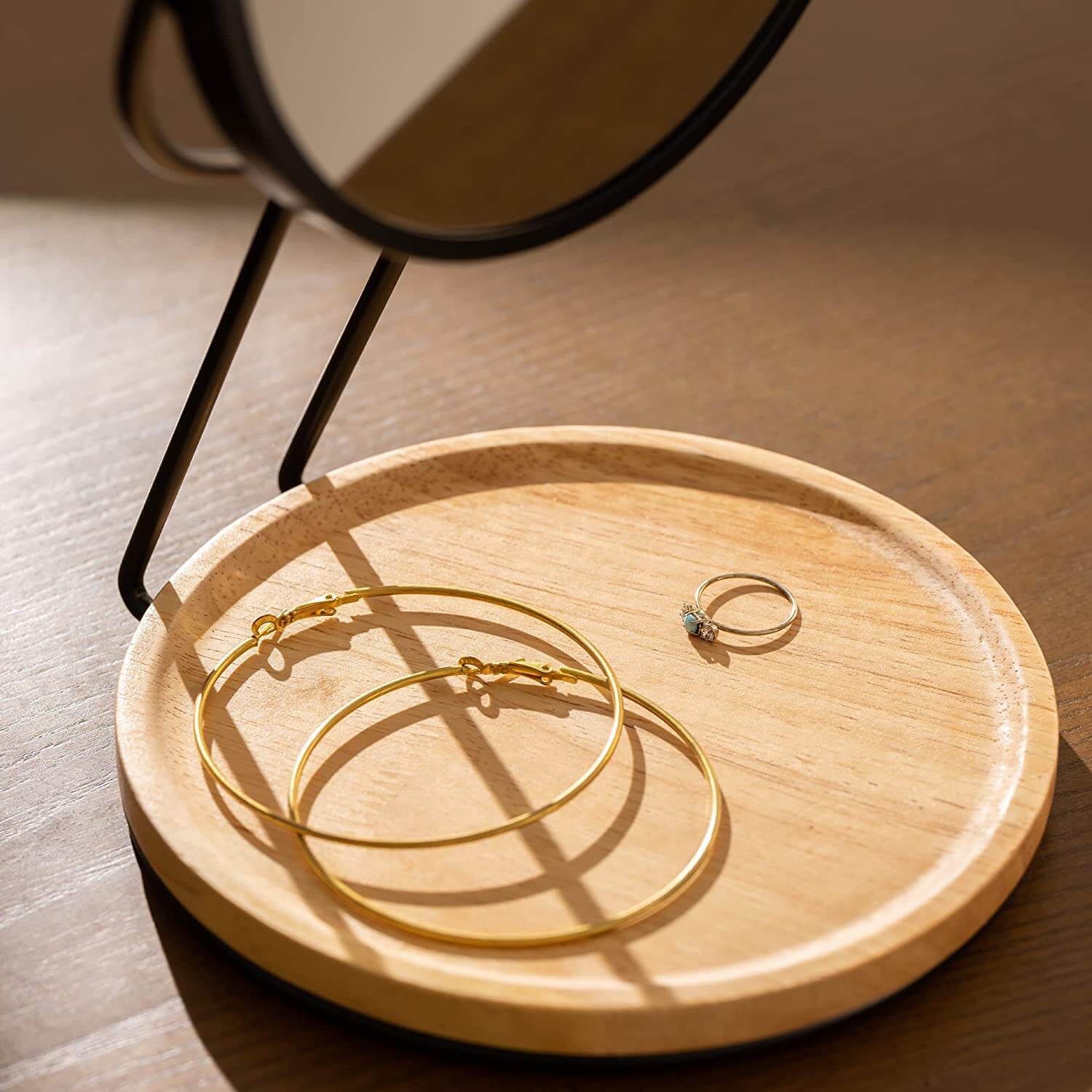 Navaris Καθρέπτης Μακιγιάζ Διπλής Όψης με Βάση για Κοσμήματα - 2x Μεγέθυνση - Black / Light Brown - 59324.01