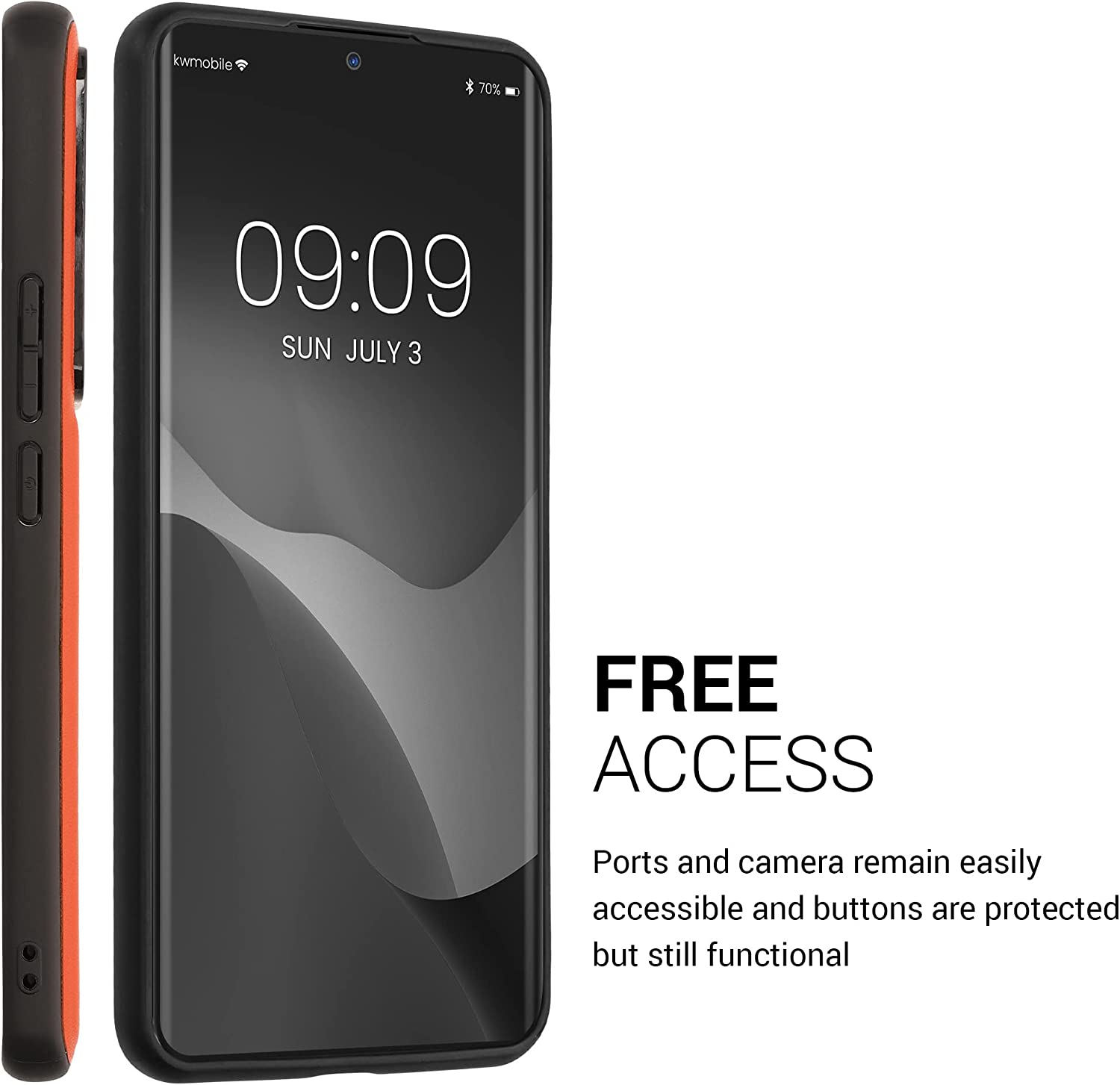 Kalibri Xiaomi 12T / 12T Pro Σκληρή Θήκη με Επένδυση Γνήσιου Δέρματος και Πλαίσιο Σιλικόνης - Orange - 60259.29