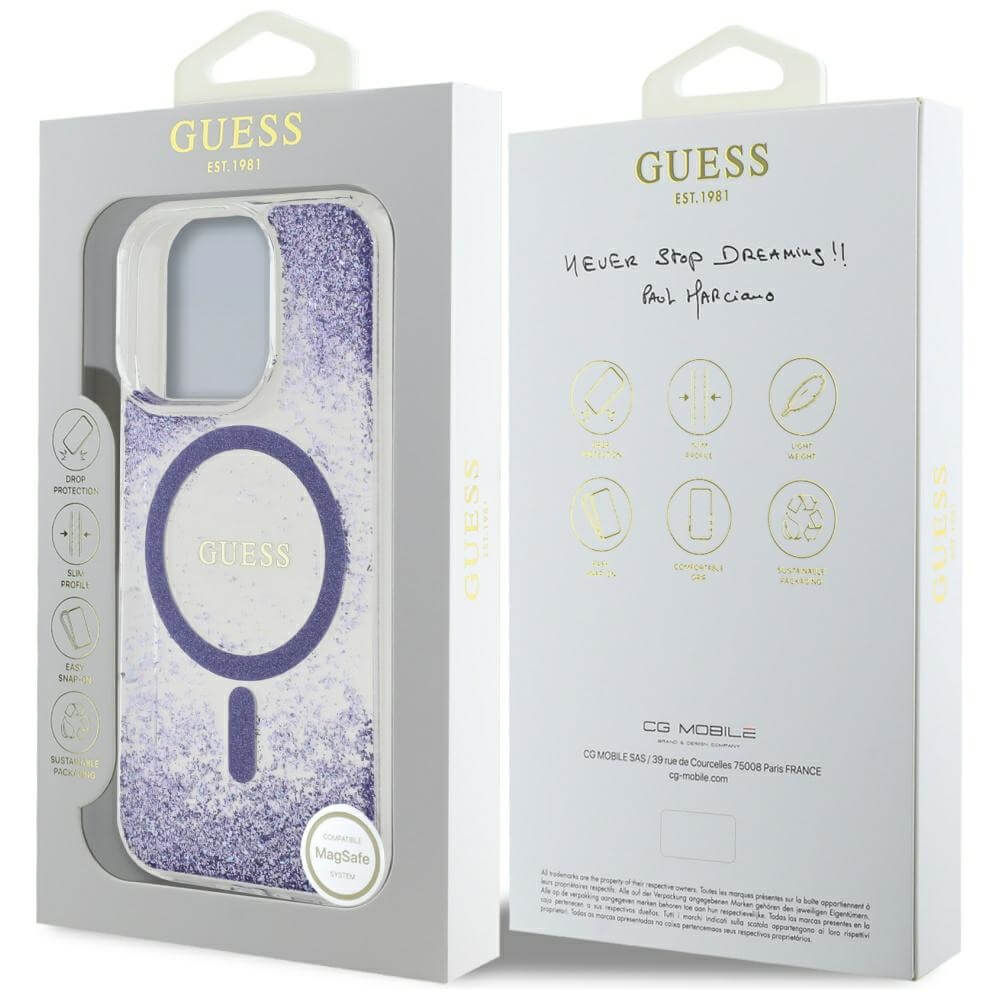 Guess iPhone 16 Pro - HC Resin Bottom Glitter - MagSafe Σκληρή Θήκη με Πλαίσιο Σιλικόνης - Purple - GUHMP16LRGRGEU