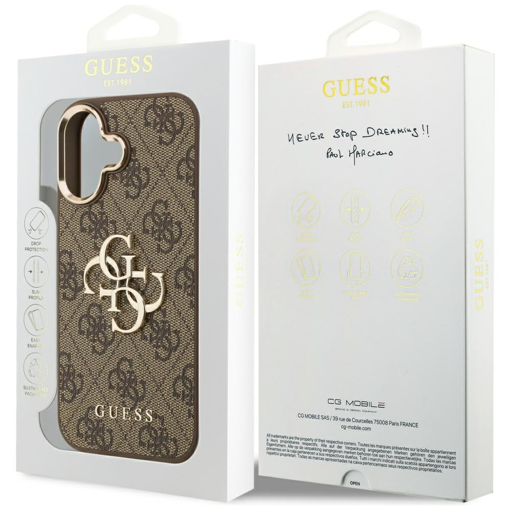 Guess iPhone 17 - 4G Big 4G Classic Logo - Σκληρή Θήκη με Πλαίσιο Σιλικόνης και Επένδυση από Οικολογικό Δέρμα - Brown / Gold - GUHCP17S4GMGCBR