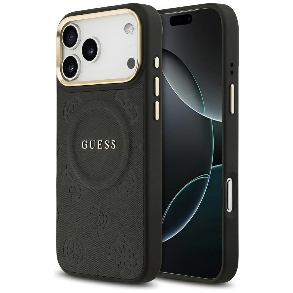 Guess iPhone 17 Pro Max - Peony Hot Stamp MagSafe - Σκληρή Θήκη με Επένδυση Συνθετικού Δέρματος - Black - GUHMP17XPSAMSECK