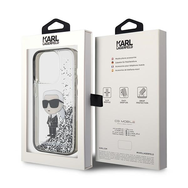 Karl Lagerfeld iPhone 15 Pro Max - Liquid Glitter Ikonik Σκληρή Θήκη με Πλαίσιο Σιλικόνης - Διάφανη - KLHCP15XLKKNSK