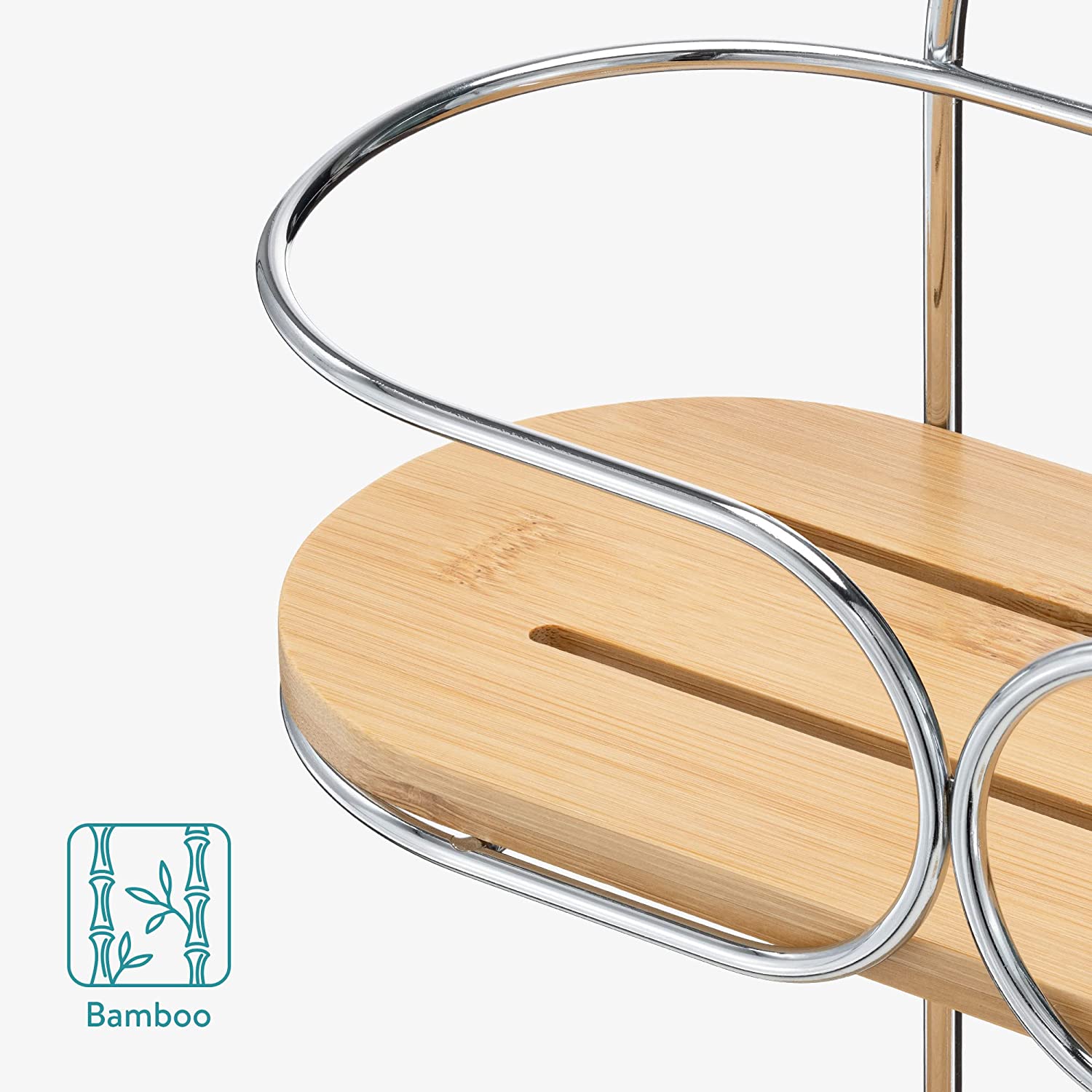 Navaris Κρεμαστό Ράφι Ντουζιέρας 2 Επιπέδων από Μπαμπού και Μέταλλο - Natural / Silver - 57019.01