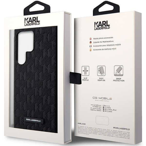 Karl Lagerfeld Samsung Galaxy S23 Ultra - Saffiano Mono Metal Logo Σκληρή Θήκη με Επένδυση Συνθετικού Δέρματος και Πλαίσιο Σιλικόνης - Black - KLHCS23LSAKLHPK