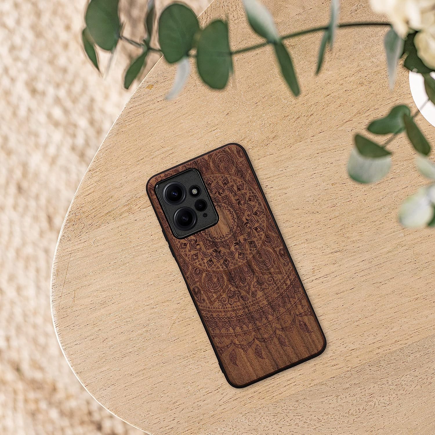 KW Xiaomi Redmi Note 12 4G Θήκη από Φυσικό Ξύλο - Design Indian Sun - Dark Brown - 61179.03