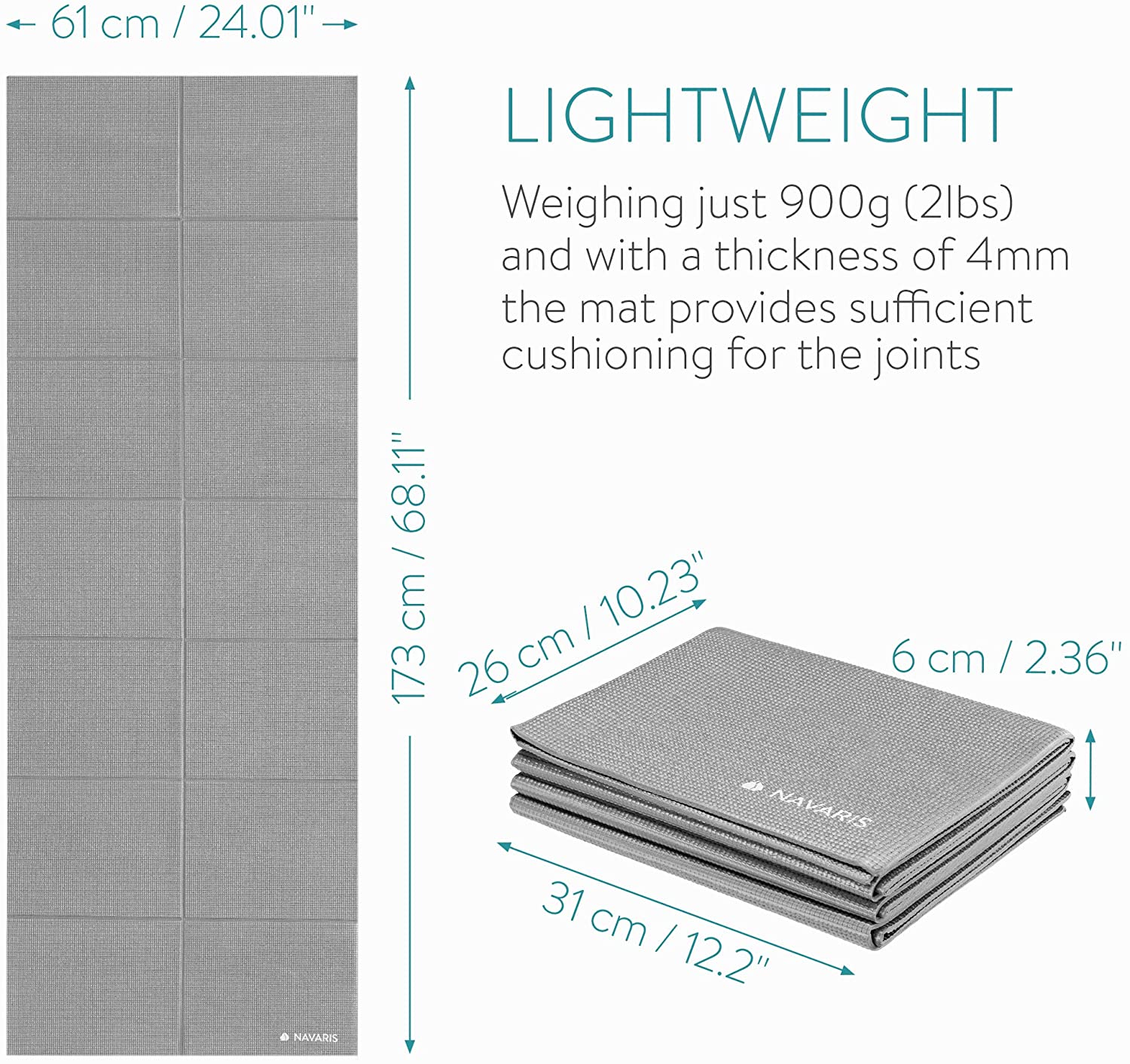 Navaris Workout Mat Στρώμα Γυμναστικής για Γυμναστική / Yoga / Pilates - 4mm Πάχος - Grey - 45983.22