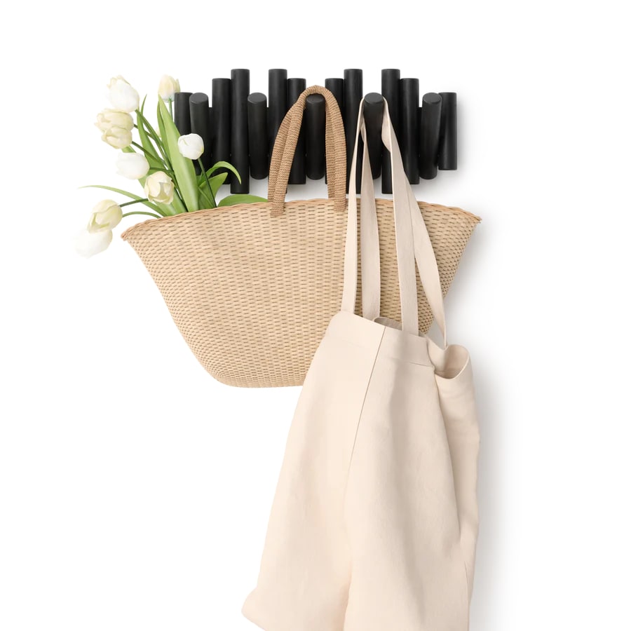 Umbra Picket Ξύλινη Επιτοίχια Κρεμάστρα με 5 Αναδιπλούμενους Γάντζους - Black