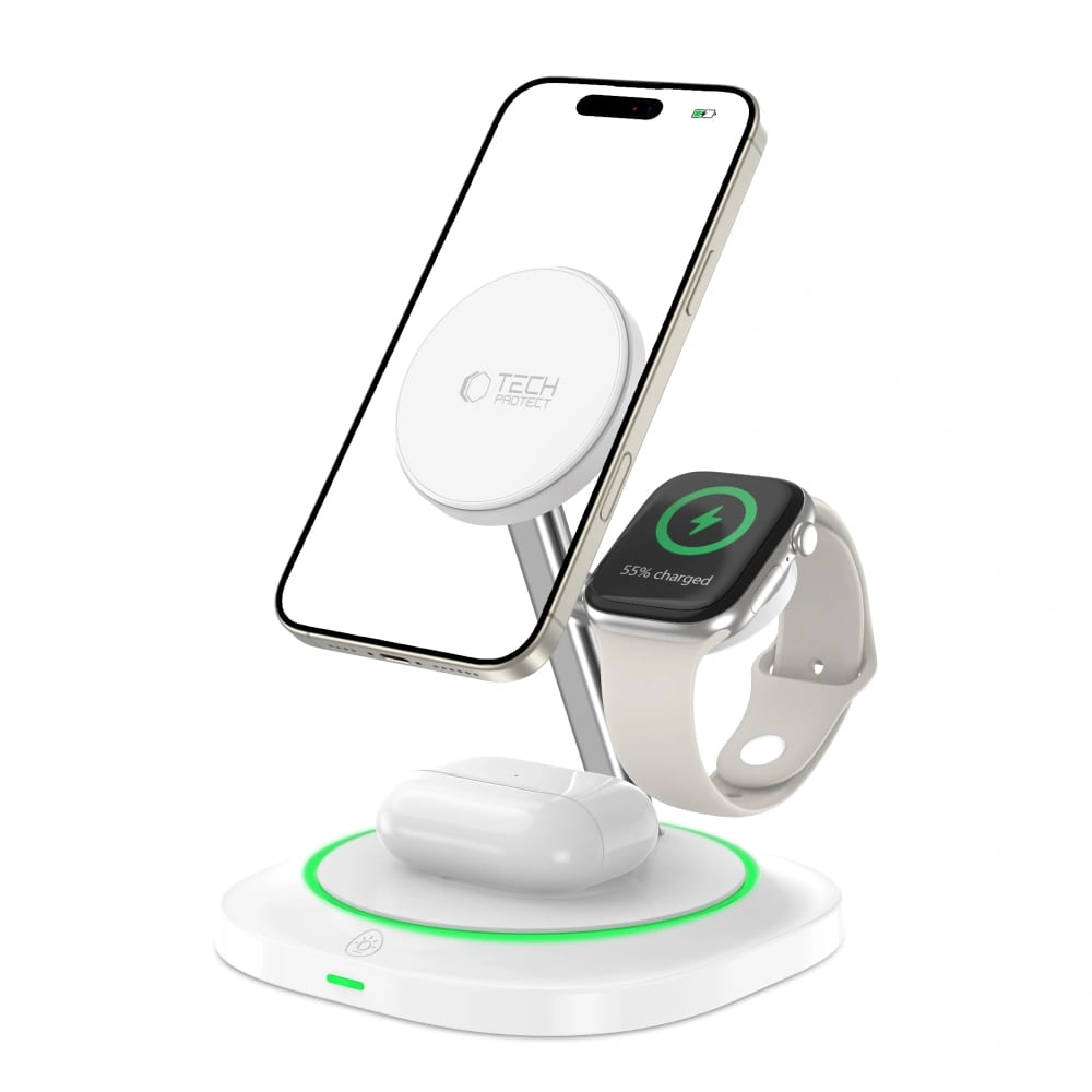 Tech-Protect QI15W-A46 3in1 Ασύρματος Μαγνητικός Φορτιστής MagSafe - White