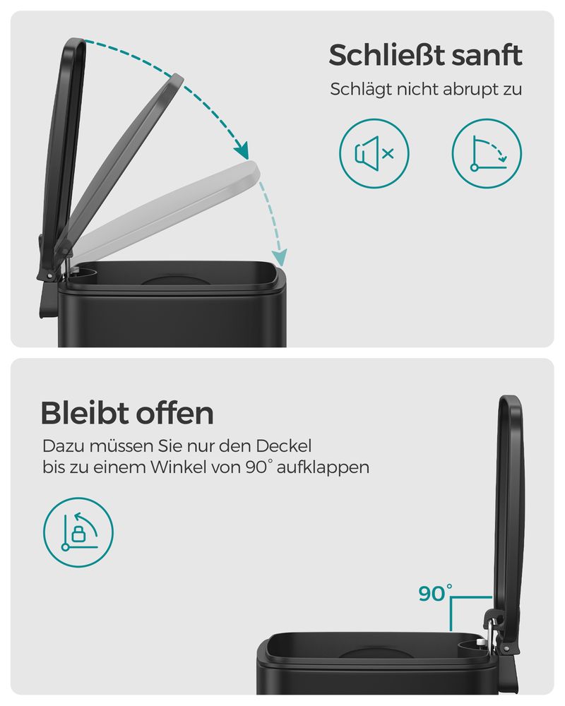 Songmics Κάδος Απορριμμάτων για το Μπάνιο - 8L - Black - LTB591B0802