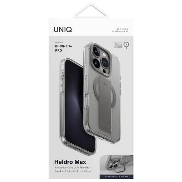 Uniq iPhone 16 Pro - Heldro Max - MagSafe Σκληρή Θήκη με Πλαίσιο Σιλικόνης και Finger Holder - Διάφανη