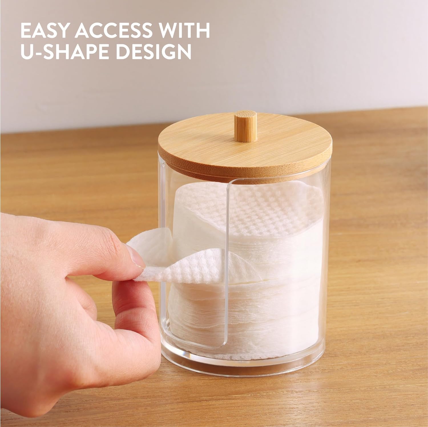 Navaris Σετ με 4 Πλαστικά Δοχεία Αποθήκευσης Αξεσουάρ Μπάνιου με Καπάκι από Μπαμπού - Διάφανα / Light Brown - 59140.02