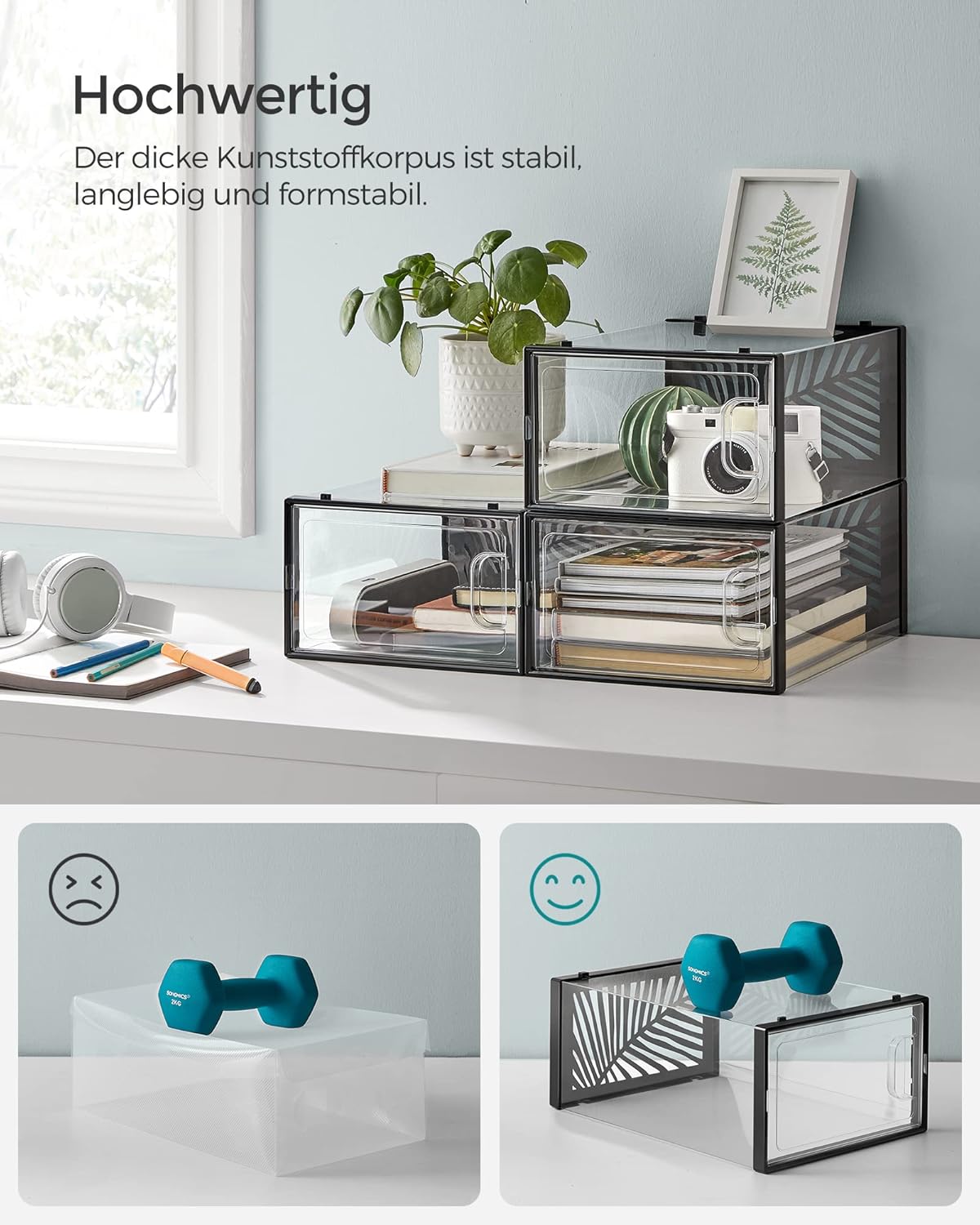 Songmics Σετ με 18 Πλαστικά Κουτιά Αποθήκευσης Υποδημάτων - Black / Διάφανα - LSP106B18