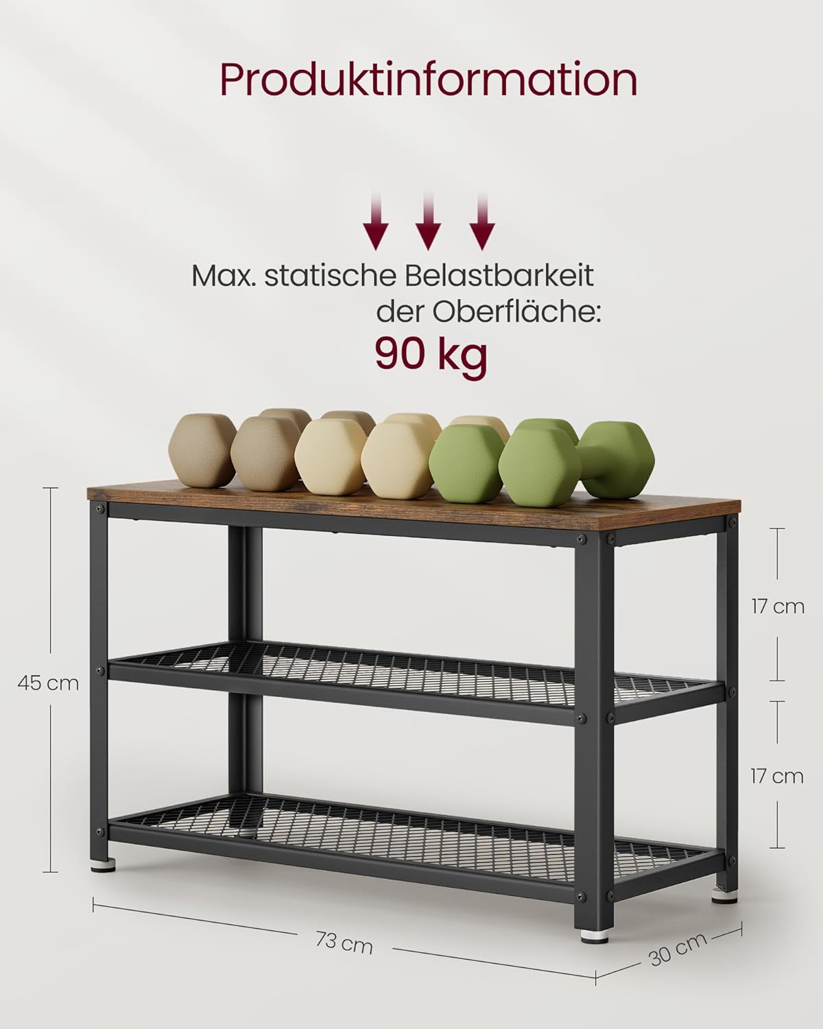 Vasagle Μεταλλική Παπουτσοθήκη με 2 Ράφια και Κάθισμα - 30 x 73 x 45 cm - Black / Brown - LBS73X