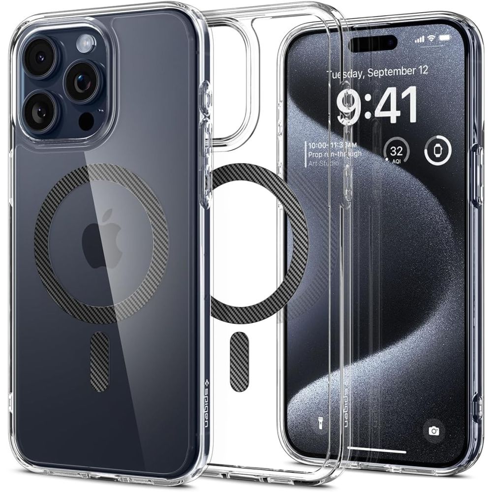 Spigen iPhone 15 Pro Ultra Hybrid Mag Σκληρή Θήκη με Πλαίσιο Σιλικόνης Και MagSafe - Carbon Fiber