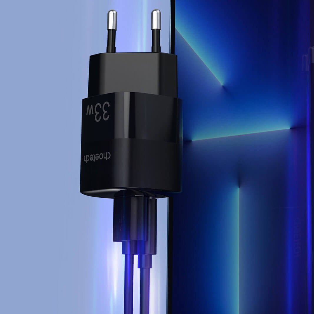 Choetech PD QC 33W Οικιακός Φορτιστής Γρήγορης Φόρτισης με 1 Θύρα Type - C και 1 Θύρα USB - Black - PD5006
