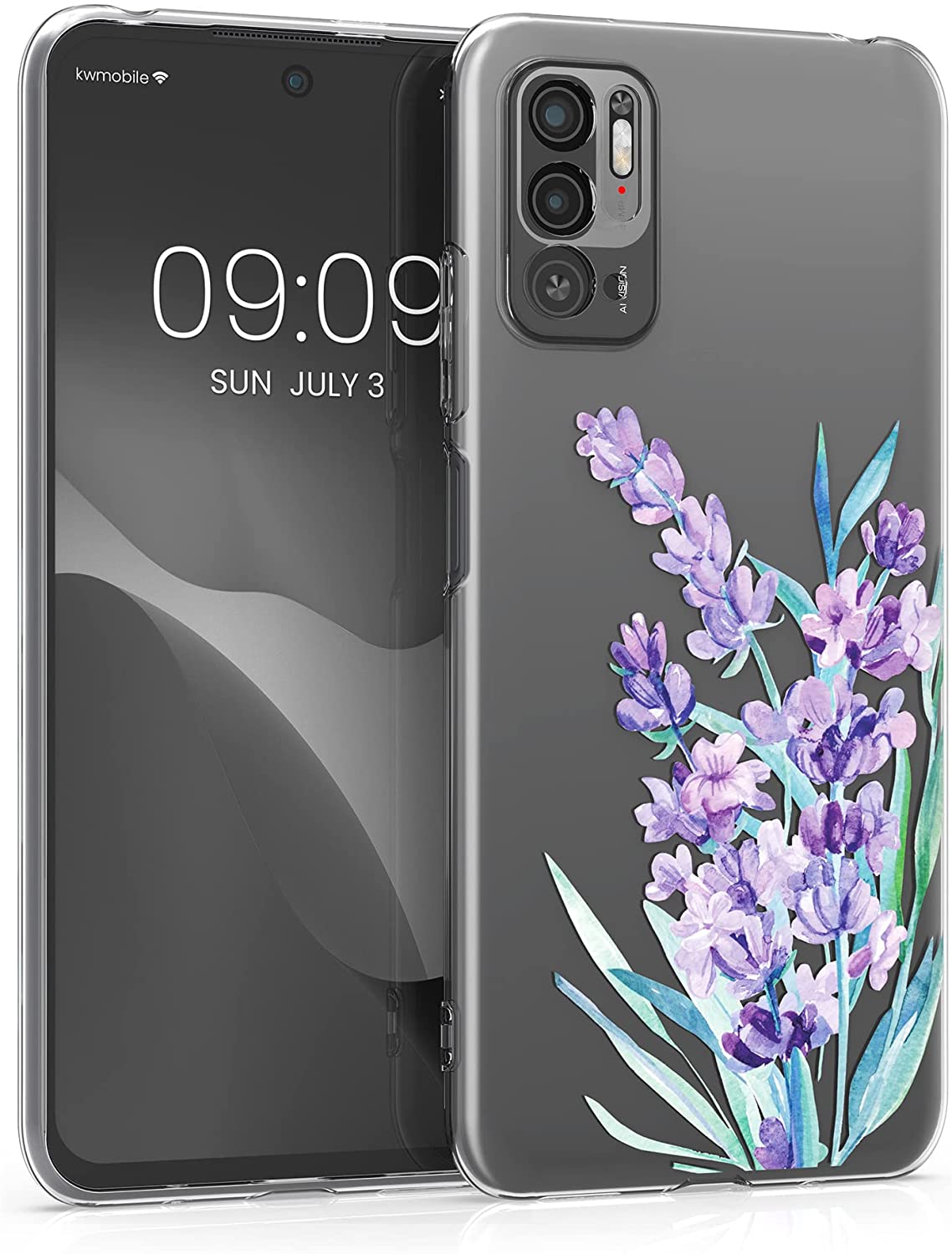 KW Xiaomi Redmi Note 10 5G / Poco M3 Pro 5G Θήκη Σιλικόνης TPU Design Lavender - Violet / Turquoise - Διάφανη - 54950.02