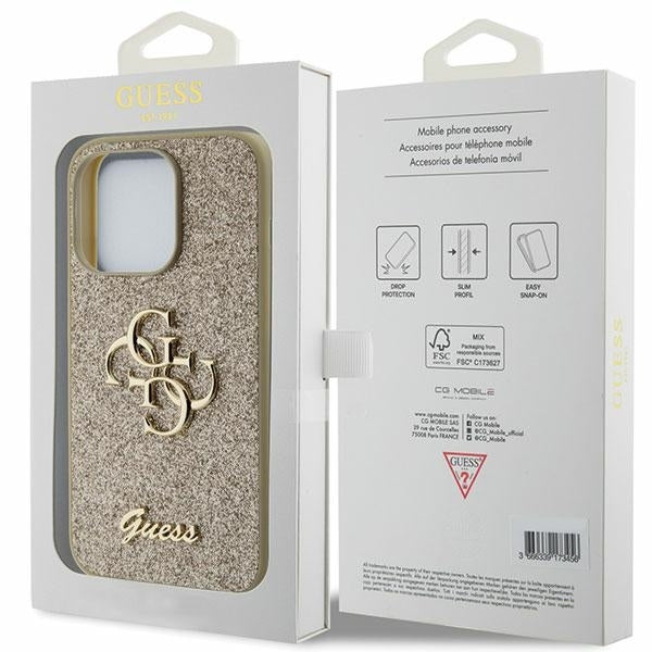 Guess iPhone 15 Pro Glitter Script Big 4G Σκληρή Θήκη με Πλαίσιο Σιλικόνης - Gold - GUHCP15LHG4SGD