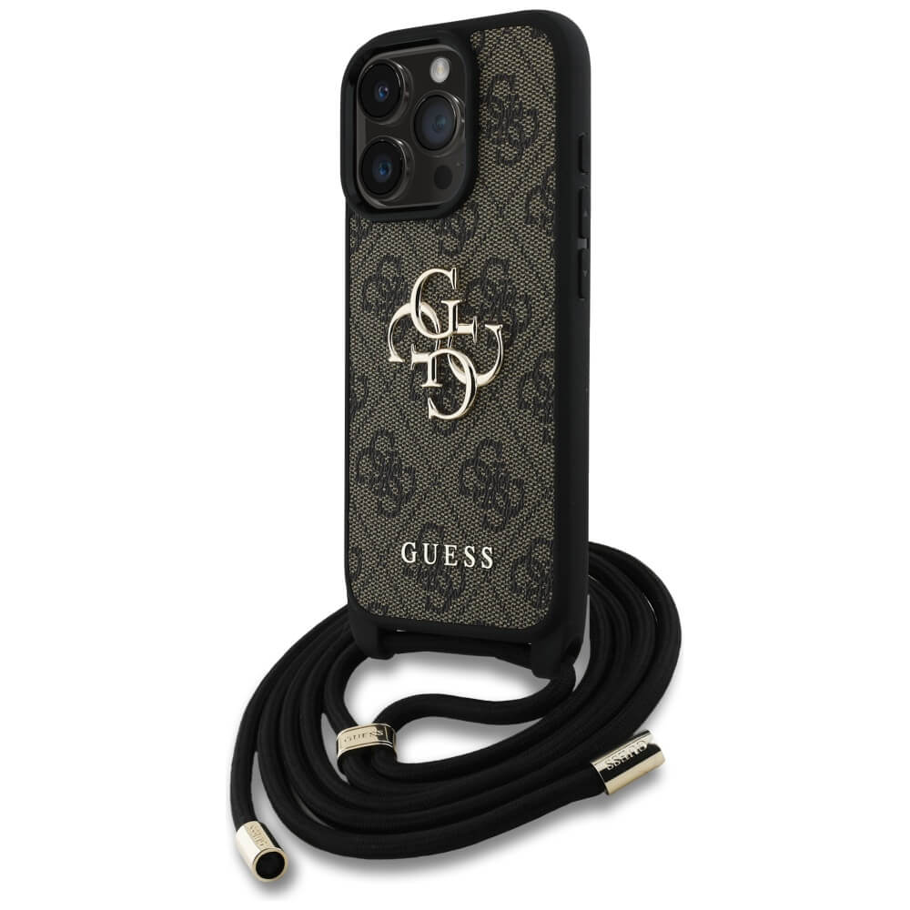 Guess iPhone 16 Pro Max - 4G Big Logo Cord Stap Crossbody - Θήκη με Επένδυση Συνθετικού Δέρματος και Λουράκι - Brown - GUHCP16XP4GMGCRW