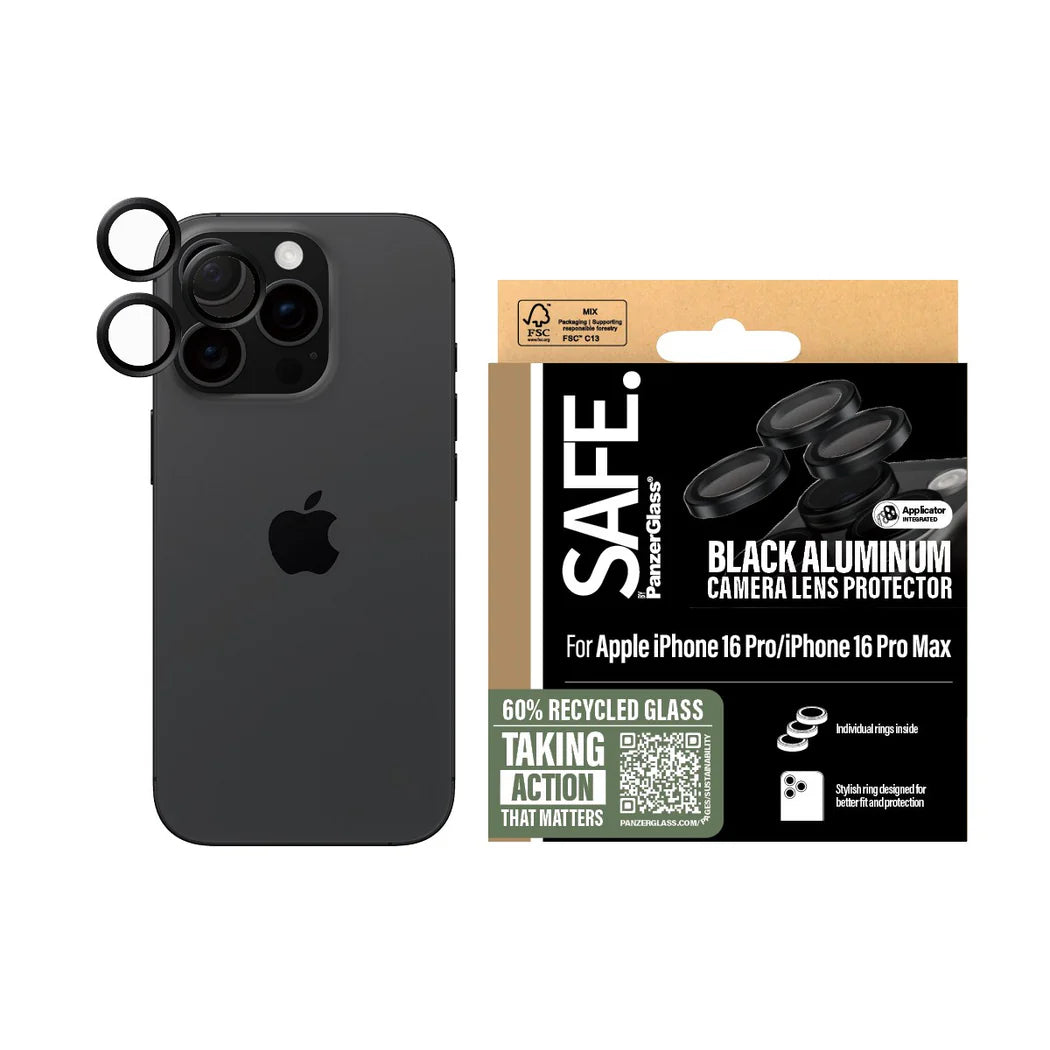 Safe by PanzerGlass iPhone 16 Pro / 16 Pro Max Camera Lens Protector Αντιχαρακτικό Γυαλί για την Κάμερα - Black