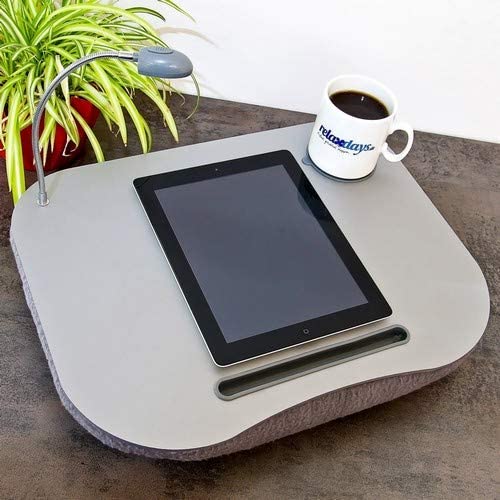 Relaxdays Μαξιλάρι για Laptop / Τάμπλετ με Βάση για Ποτήρι και Θήκη για Στυλό - Grey - 4052025125691
