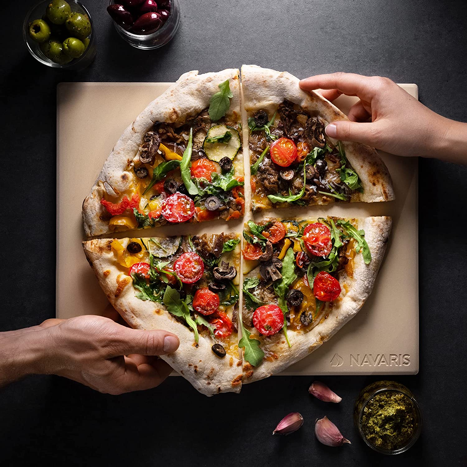 Navaris Σετ Πέτρα Ψησίματος με Ξύλινο Φτυάρι Πίτσας και Μαχαίρι Mezzaluna - 53326.01