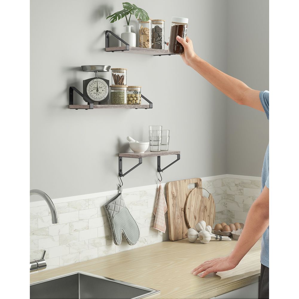 Vasagle Σετ με 3 Επιτοίχια Ράφια Διαφορετικού Μεγέθους - Grey / Black - LWS033B02
