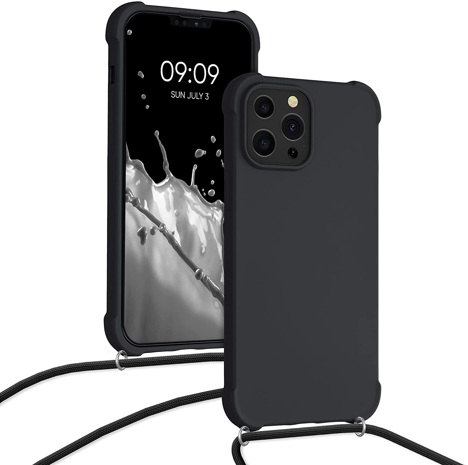 KW iPhone 13 Pro Max Θήκη Σιλικόνης TPU με Λουράκι - Black - 55977.01