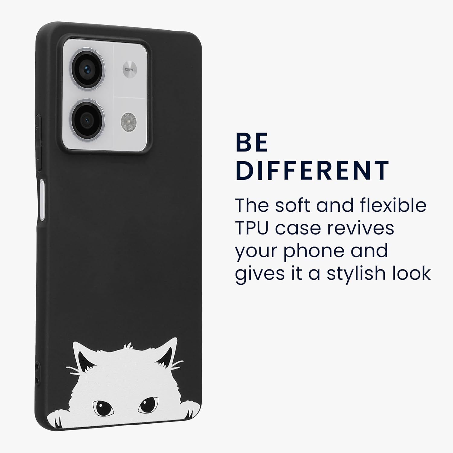 KW Xiaomi Redmi Note 13 5G Λεπτή Θήκη Σιλικόνης TPU - Design Curious Cat - Black / White