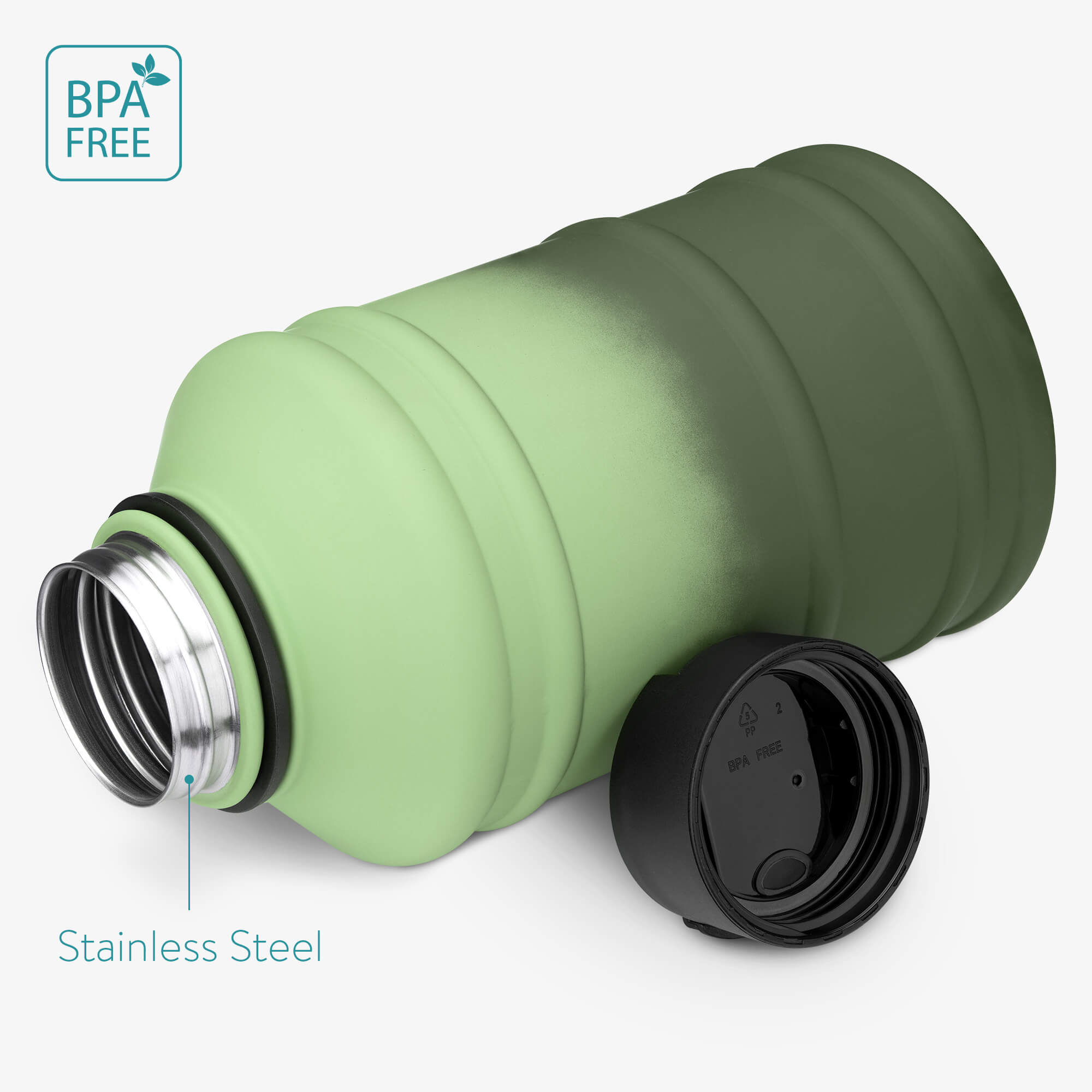 Navaris Μπουκάλι Νερού από Ανοξείδωτο Ατσάλι - BPA Free - 2.2 L - Light Green / Dark Green - 53701.07