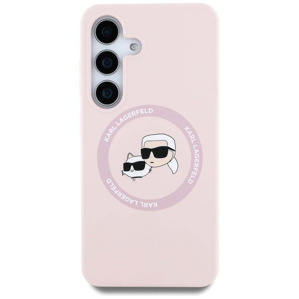 Karl Lagerfeld Samsung Galaxy S25 Plus - Silicone Double Heads and Circle - Σκληρή Θήκη Σιλικόνης με MagSafe - Pink - KLHMS25MSKCHTCP